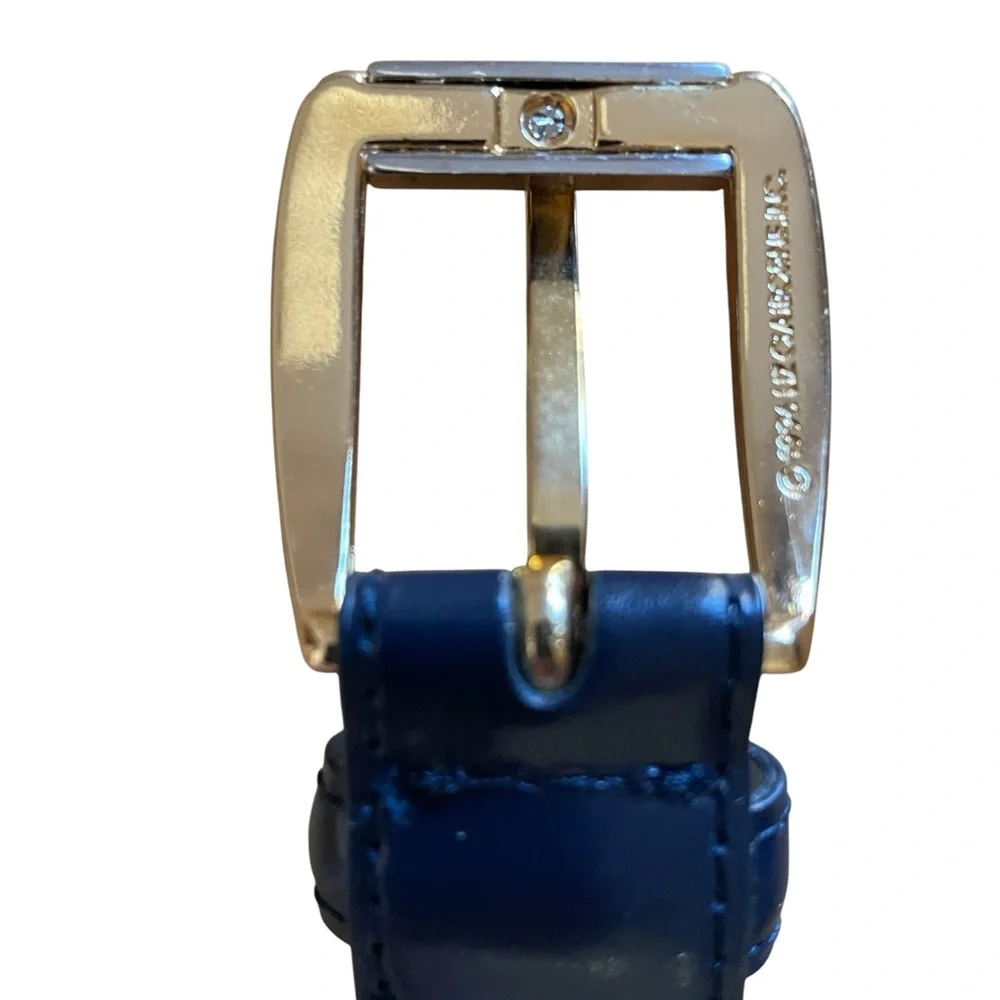 Liz Claiborne Women’s Navy Blue Gold Buckle Genuine Leather Belt Small